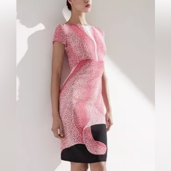 ESCADA orchid print silk sheath dress short Sleeve lined Size 36 (6) - Picture 1 of 15